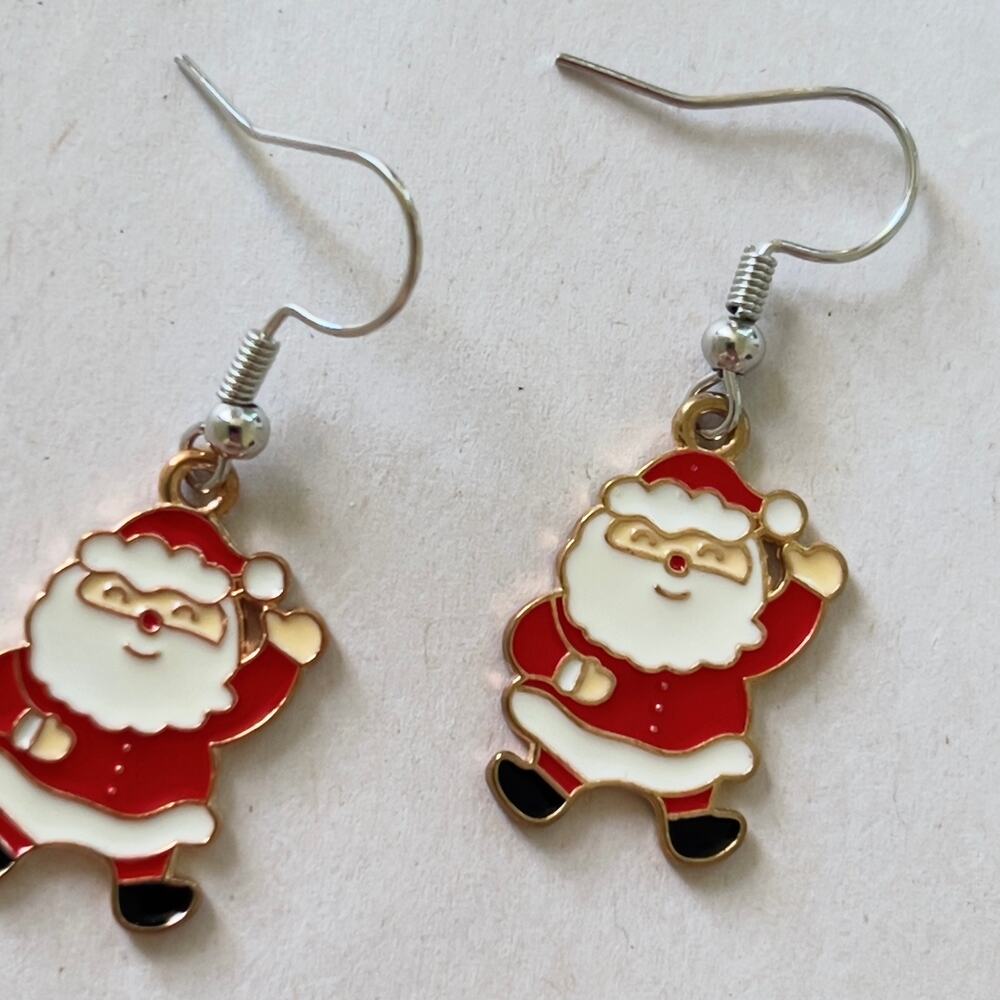 Smiling Santa Claus Enamel Earrings Holiday Christmas Jewelry